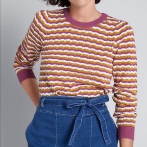 ModCloth Partial to Pointelle striped sweater (pink, gold, white)